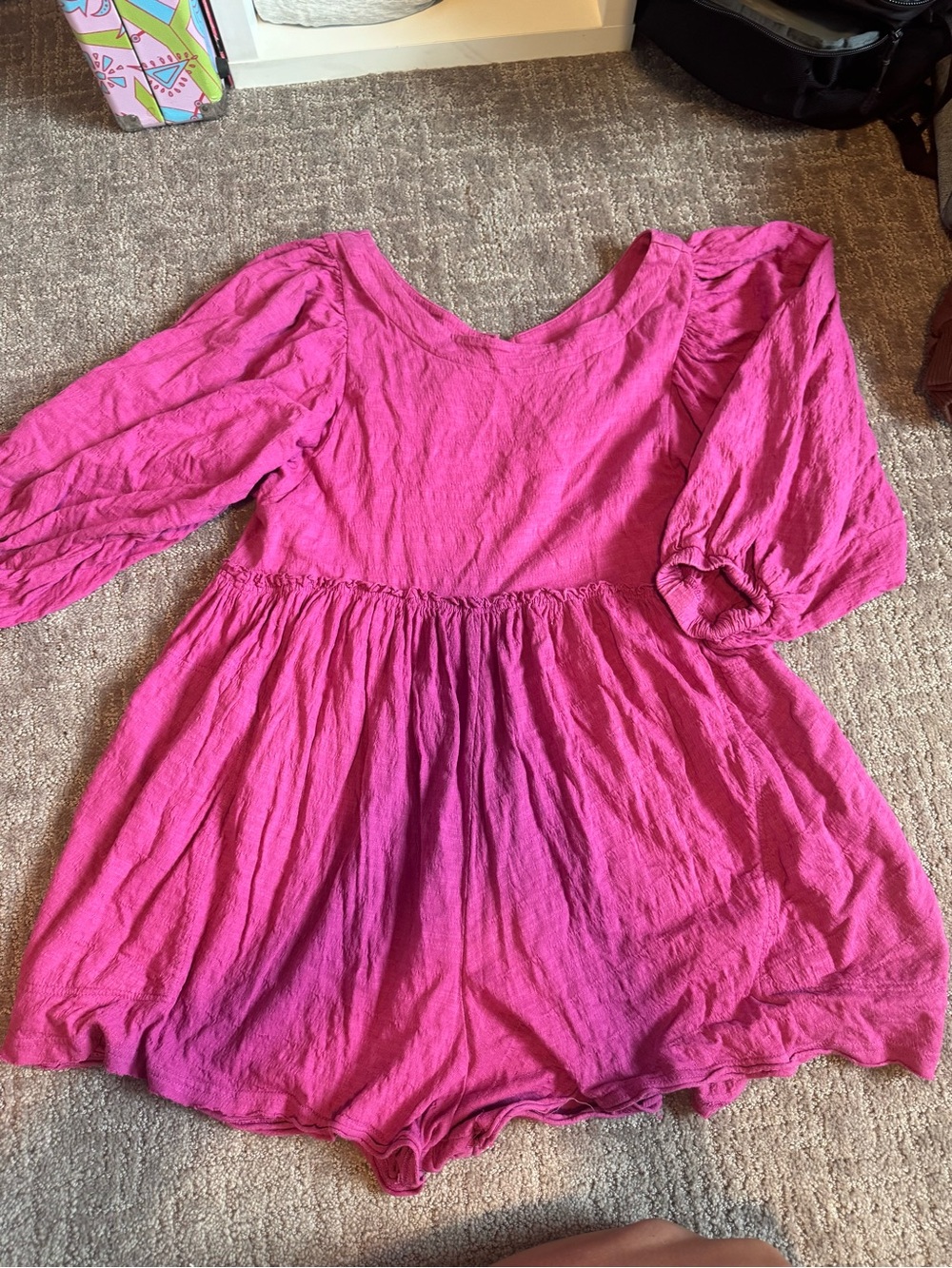 Free People Hot Pink Puff Sleeve Romper